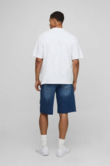 Baggy Fit Ripped Washed Denim Shorts
