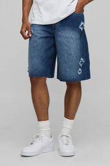 Baggy Fit Ripped Washed Denim Shorts