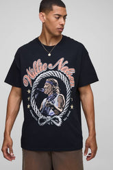 Black Oversized Willie Nelson License Printed T-Shirt