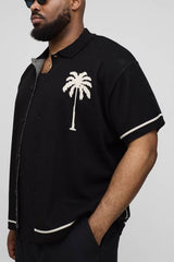 Plus Relaxed Palm Scenic Jacquard Knitted Shirt