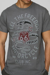 Charcoal Regular Fit Route 66 License Printed T-Shirt