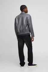 Boxy Fit Zip Detail PU Collared Bomber Jacket