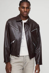 Boxy Fit Zip Detail PU Collared Bomber Jacket