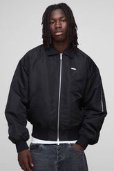Boxy Fit Satin Look Nylon Collared Bomber Jacket