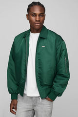 Boxy Fit Satin Look Nylon Collared Bomber Jacket