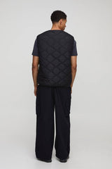 Regular Fit Collarless Quilted Ripstop Colour Block Gilet