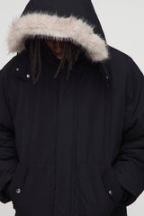 Oversized Faux Fur Trim Hooded Funnel Parka Jacket