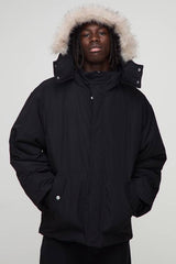 Oversized Faux Fur Trim Hooded Funnel Parka Jacket