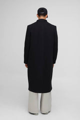 Oversized Longline Double Breasted Collarless Melton Overcoat