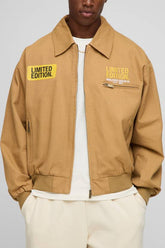 Oversized Fit Twill Printed Fold Collar Bomber Jacket
