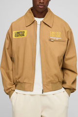 Oversized Fit Twill Printed Fold Collar Bomber Jacket