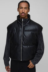 Boxy Fit Curved Hem PU Puffer Gilet