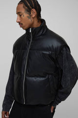 Boxy Fit Curved Hem PU Puffer Gilet