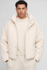 Oversized Mini Knitted Textured Detachable Hooded Puffer Jacket
