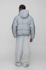 Oversized Boxy Crinkle Reflective Fabric Hooded Puffer Jacket