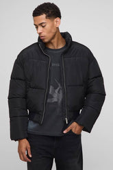 Boxy Funnel Neck Bomber Hem Puffer Jacket
