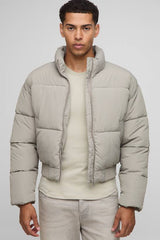 Boxy Funnel Neck Bomber Hem Puffer Jacket