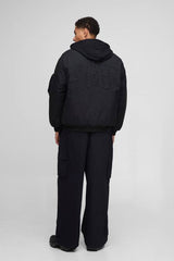Oversized Fit PU Applique Nylon Hooded Bomber Jacket