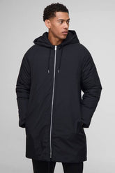 Regular Fit Longline Hooded Funnel Padded Parka Jacket