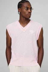 Man Embroidered Boxy Fit Crosshatch Knitted Vest