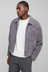 Boxy Fit Textured Harrington Jacket
