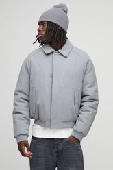 Regular Fit Melton Mono Padded Collared Bomber Jacket