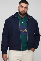 Plus Boxy Fit Knitted Collar Zip Up Wool Look Bomber Jacket