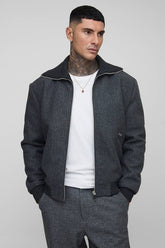 Tall Knitted Collar Zip Up Wool Look Bomber Jacket