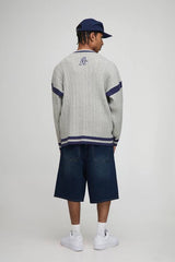 Oversized Drop Shoulder Boucle Cable Knitted Preppy Cardigan