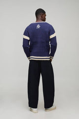 Oversized Drop Shoulder Boucle Cable Knitted Preppy Cardigan