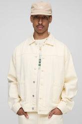 Oversized Boxy Fit Panelled Denim Harrington Jacket