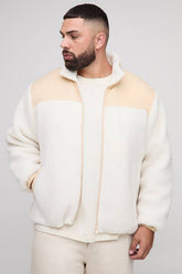Plus Regular Fit Borg Zip Through Nylon Panel Funnel Neck Jacket