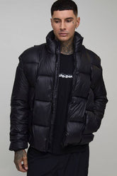Tall High Shine Weft Oversized Funnel Neck Puffer Jacket