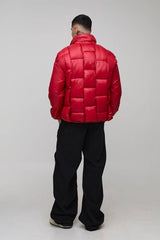 Tall High Shine Weft Oversized Funnel Neck Puffer Jacket