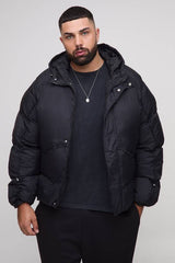 Plus Oversized Fit Ruched Sleeve Panelled Puffer Jacket