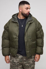 Plus Oversized Fit Ruched Sleeve Panelled Puffer Jacket