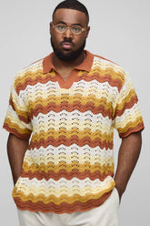 Plus Wave Crochet Relaxed Fit Polo Shirt