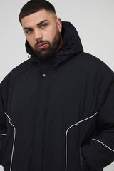 Plus Regular Fit Piping Detail Nylon Padded Parka