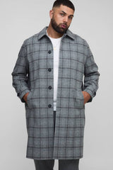Plus Regular Fit Raglan Single Breasted Check Collar Buckle Car Coat