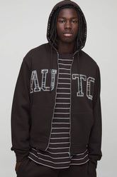 Chocolate Check Applique Zip Through Hoodie