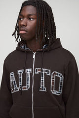 Chocolate Check Applique Zip Through Hoodie