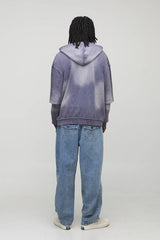 Navy Oversized Stone Washed Raw Collar Pocket Hoodie