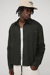 Tall B Embroidered Boxy Oversized Bungee Hem Poplin Shirt