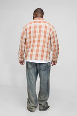 Plus Distressed Check Embroidered Oversized Shirt