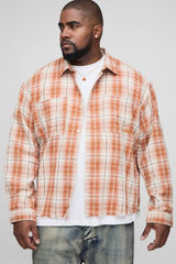 Plus Distressed Check Embroidered Oversized Shirt