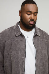 Plus Washed Cord Relaxed Boxy Worker Jacket