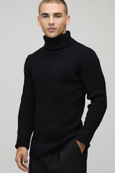 Essential Muscle Fit Ribbed Roll Neck Knitted Jumper