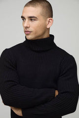 Essential Muscle Fit Ribbed Roll Neck Knitted Jumper