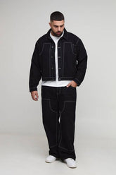 Plus Oversized Boxy Contrast Stitch Worker Denim Jacket