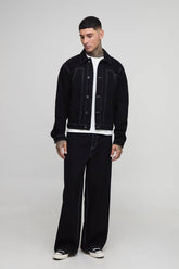 Tall Oversized Boxy Contrast Stitch Worker Denim Jacket